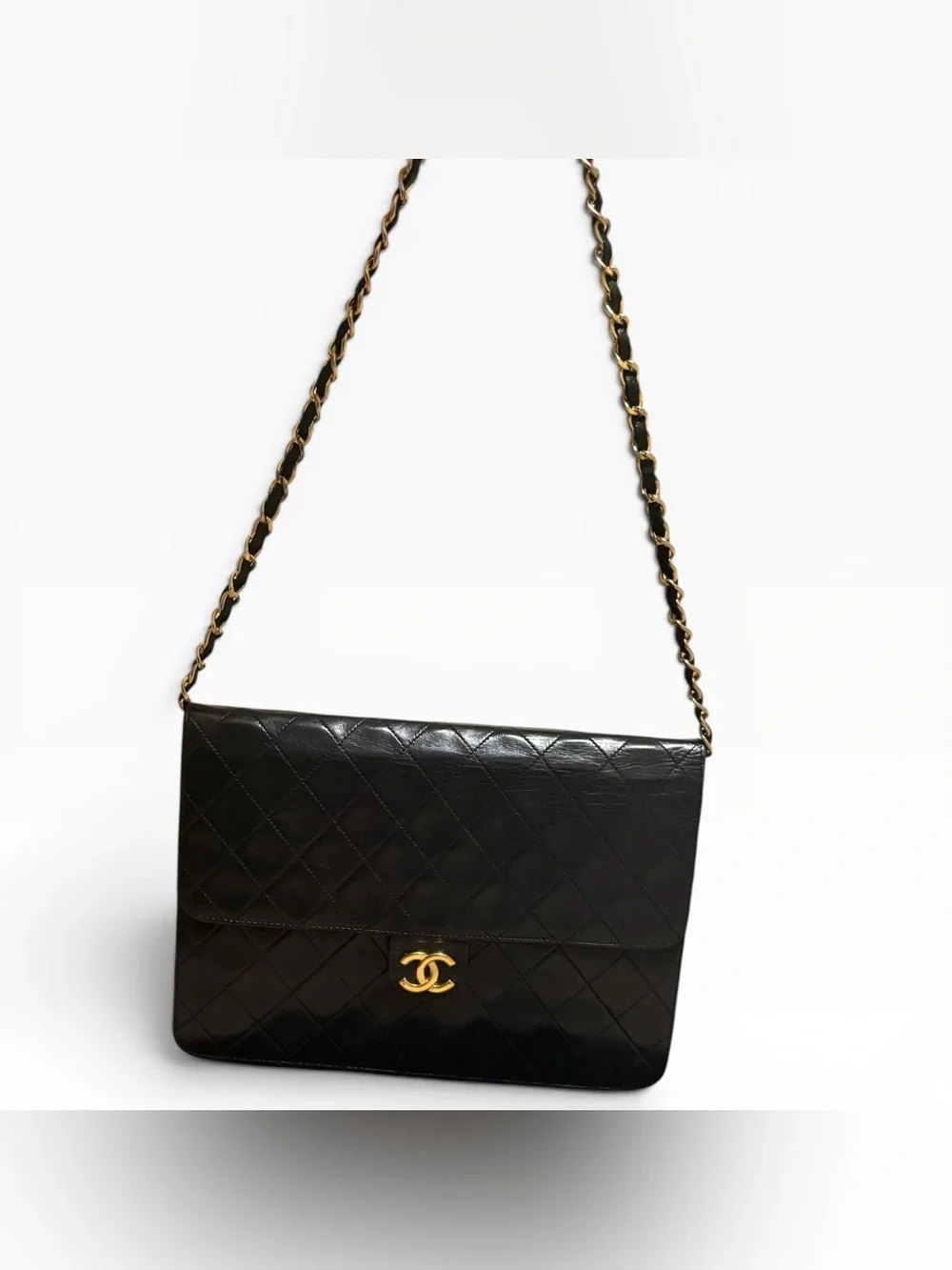 CHANEL Vintage 1980s Classic Flap Black Lambskin Shoulder Bag